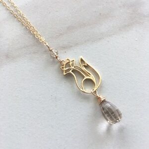 Fox necklace. November birthstone Smoky Quartz necklace. Beautiful cottagecore n